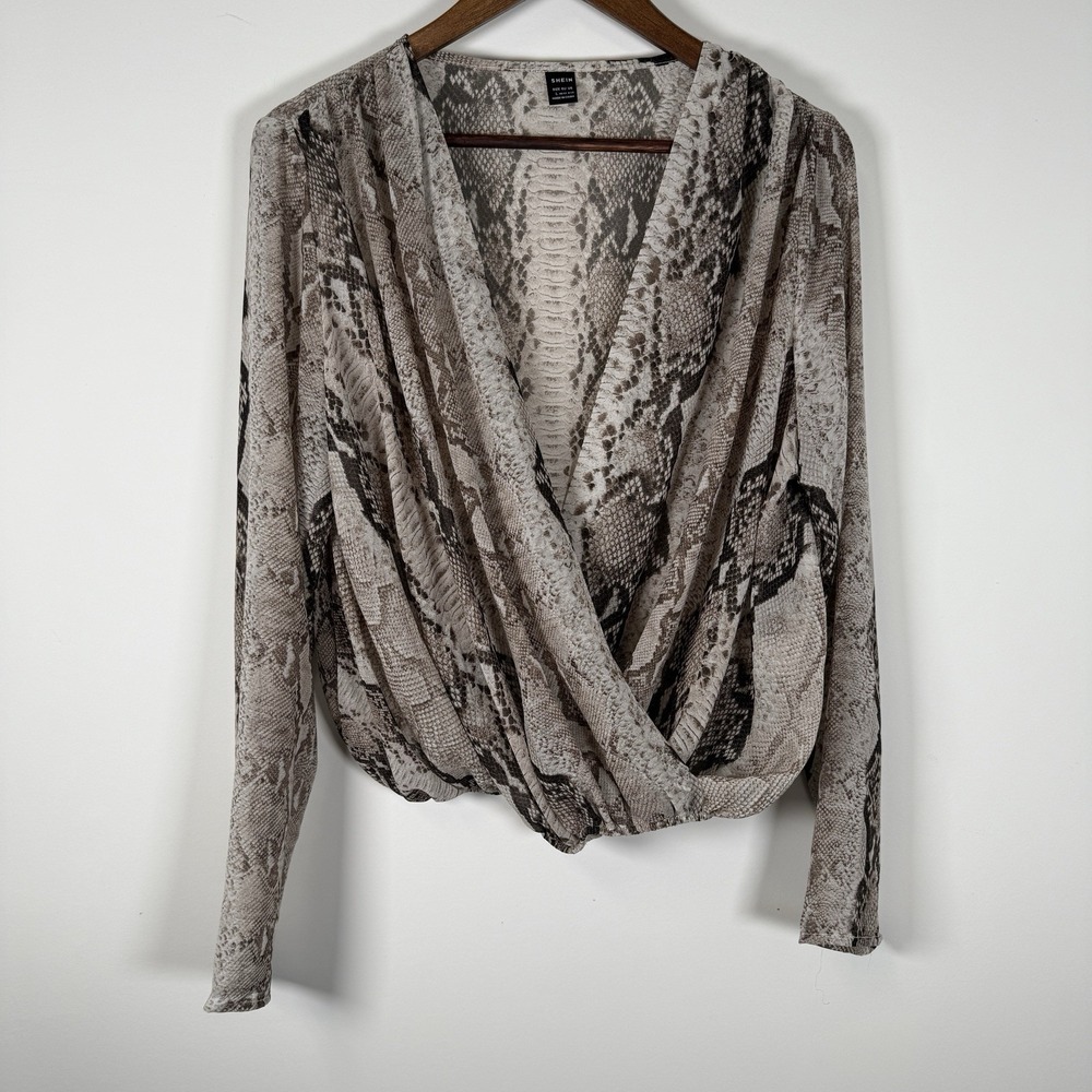 SHEIN Women's Sheer‎ Shirt Snake Skin Print Cropped Size Large